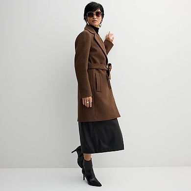 Women's Nine West Faux Wool Belted Trench Coat