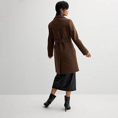 Women's Nine West Faux Wool Belted Trench Coat