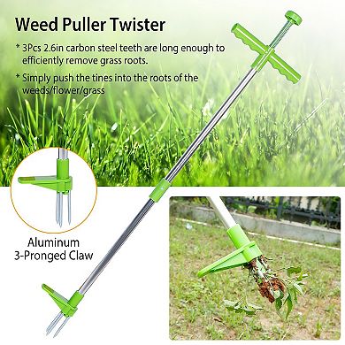 Silver, Stand-up Weed Puller - Aluminum Hand Tool With 3 Claws