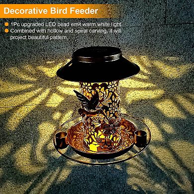 Solar Bird Feeder Lantern, Warm White Light Bird Feeder