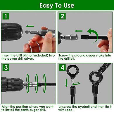 Black, Heavy-duty Ground Auger Stakes - Spiral Drill Bits Set Of 4