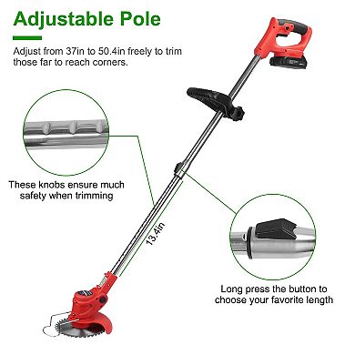 Cordless Electric Grass Trimmer - Rechargeable Lawn Mower Weed Cutter With Alloy Saw Blade