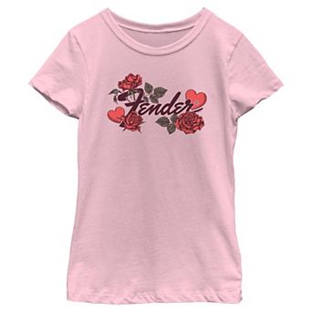 Girls Fender Hearts And Roses Logo Graphic Tee