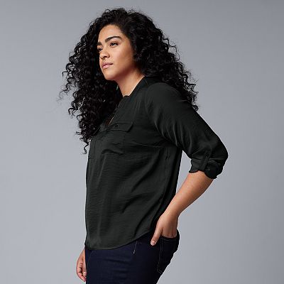 Plus Size Petite Simply Vera Vera Wang Roll-Tab Popover Blouse