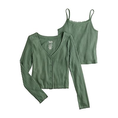 Girls 6-20 SO® Lace Trim Twin Set in Regular and Plus