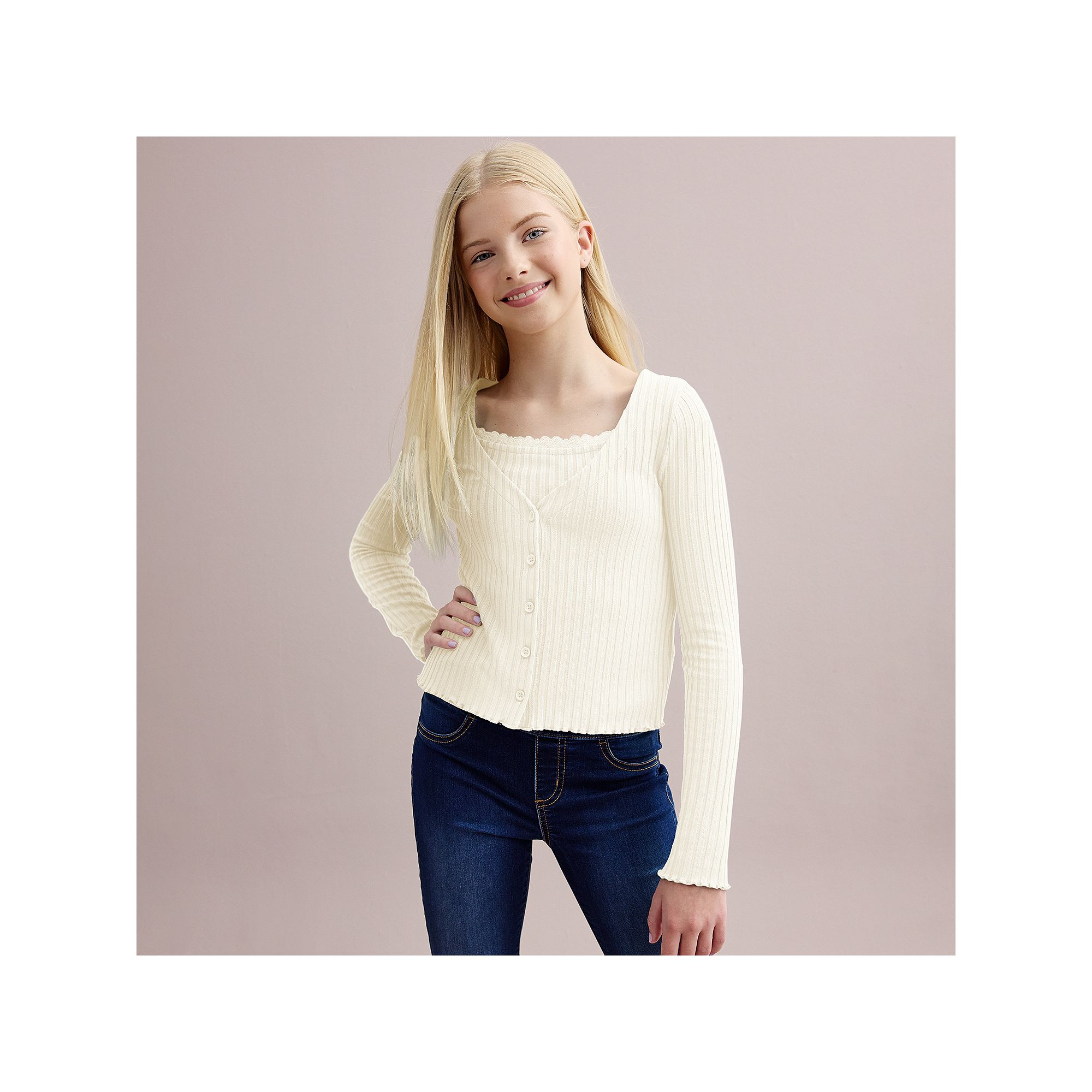 Girls 6-20 SO® Lace Trim Twin Set in Regular and Plus, Girls, Size: 16 PL
