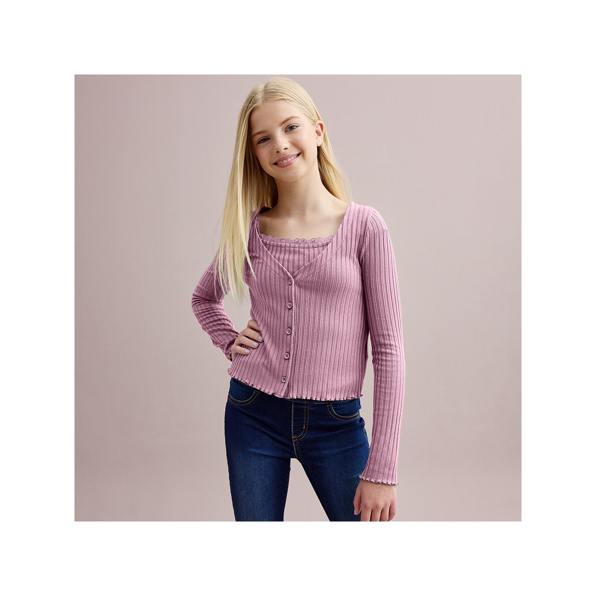 Girls 6-20 SO® Lace Trim Twin Set in Regular and Plus, Girls, Size: 18 PL