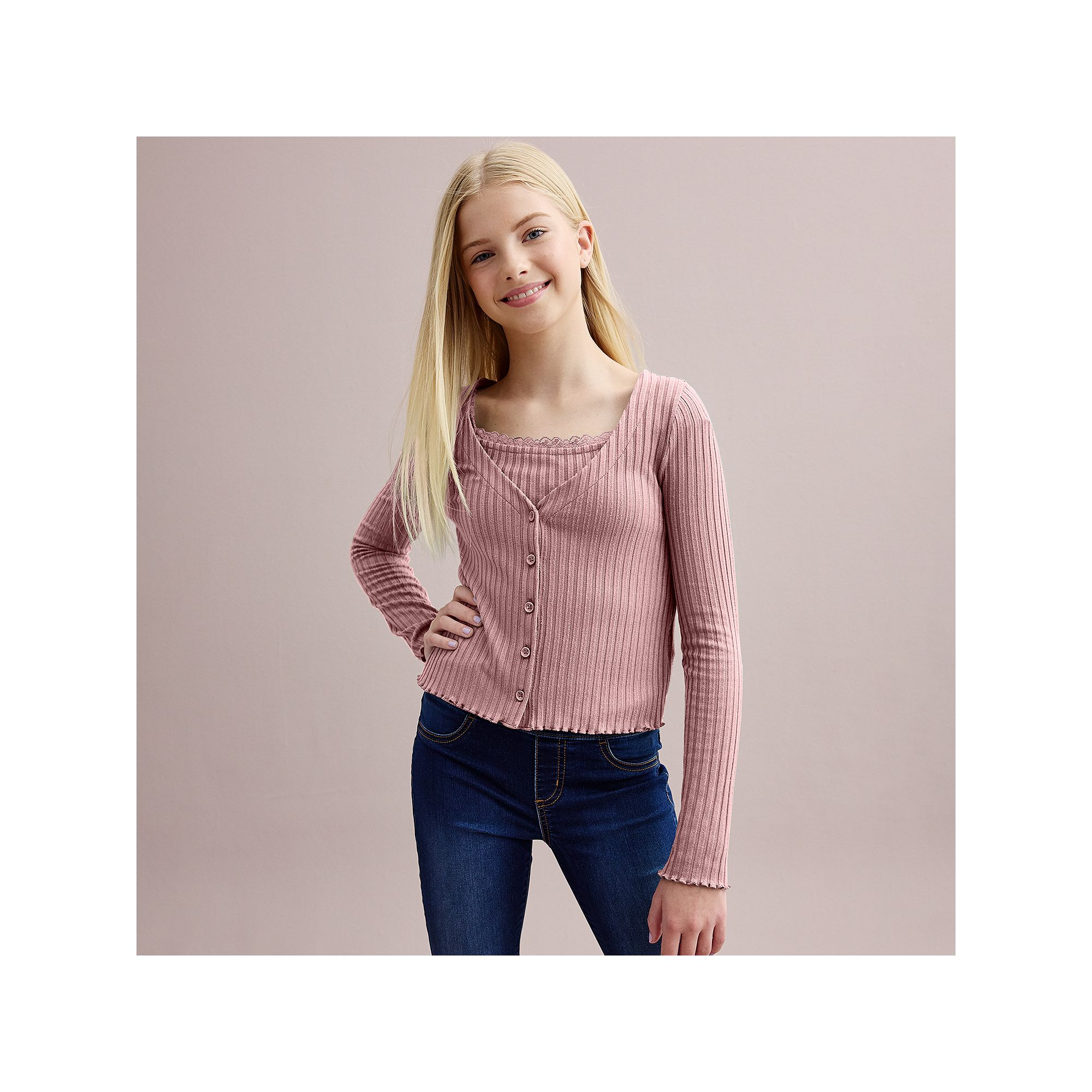 Girls 6-20 SO® Lace Trim Twin Set in Regular and Plus, Girls, Size: 20 PL