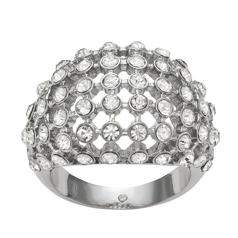 a silver dome ring with round rhinestones