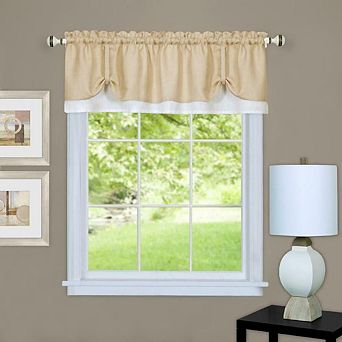 Kate Aurora Country Farmhouse Flax Linen Tie Up Window Valance