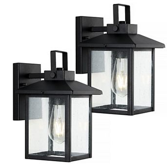 Bungalow Iron/seeded Glass Rustic Traditionl Led Outdoor Lantern (set Of 2)