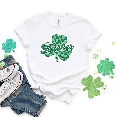 Teacher Checkered Shamrock Short Sleeve Graphic Tee