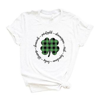 Buffalo Plaid Shamrock Circle Short Sleeve Graphic Tee