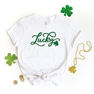 Cursive Lucky Clover Short Sleeve Graphic Tee