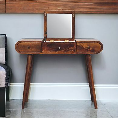 Chestnut Dressing Table With Foldable Mirror