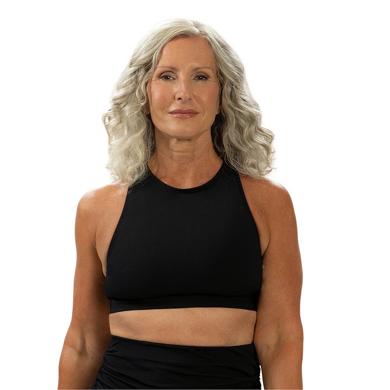 Women's Dolfin Aquashape High Neck Longline Bikini Swim Top, Size: XL, Black