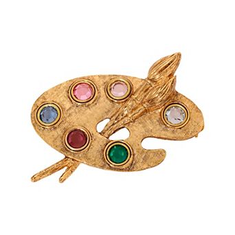 1928 Multi-Color Crystal Paint & Brushes Palette Brooch
