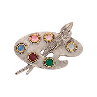1928 Multi-Color Crystal Paint & Brushes Palette Brooch