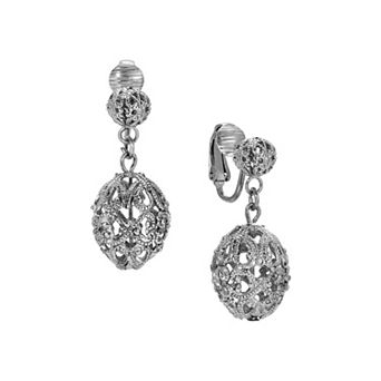1928 Filigree Oval Bead Clip-On Drop Earrings