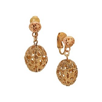 1928 Filigree Oval Bead Clip-On Drop Earrings