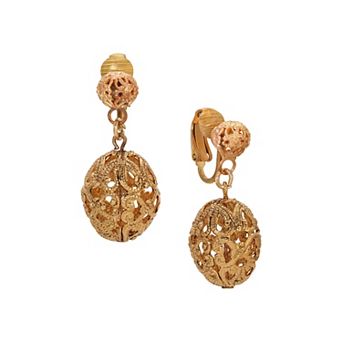 1928 Filigree Oval Bead Clip-On Drop Earrings