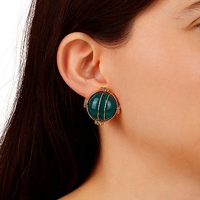 1928 Gold Tone Black Simulated Stone Clip-On Stud Earrings