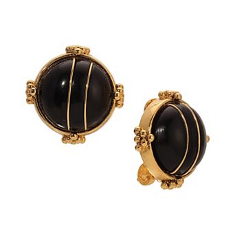 1928 Gold Tone Black Simulated Stone Clip-On Stud Earrings