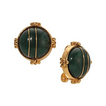 1928 Gold Tone Black Simulated Stone Clip-On Stud Earrings