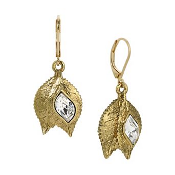 1928 Crystal Leaf Leverback Earrings