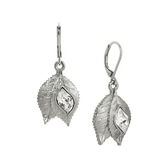 1928 Crystal Leaf Leverback Earrings