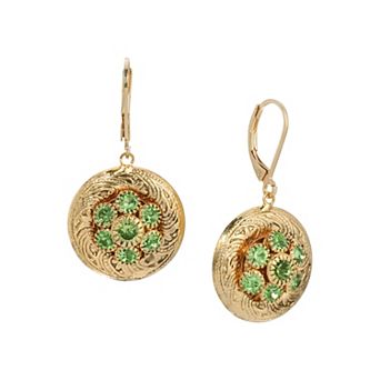 1928 14k Gold Tone Glass Stone Leverback Earrings