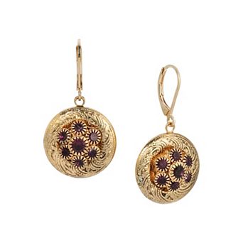 1928 14k Gold Tone Glass Stone Leverback Earrings