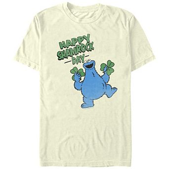 Men's Sesame Street Cookie Monster Happy Shamrock Day Graphic Tee