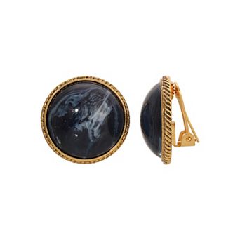 1928 Gold Tone Round Blue Clip Earrings