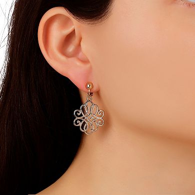1928 Gold Tone Filigree Drop Clip Earrings