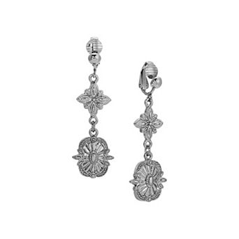 1928 Silver Tone Tailored Drop Clip Earrings