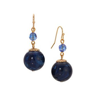 1928 Gold Tone Blue Bead Wire Earrings