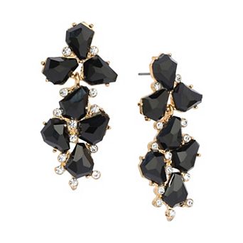 1928 Gold Tone Jet Black Crystal Accent Drop Earrings