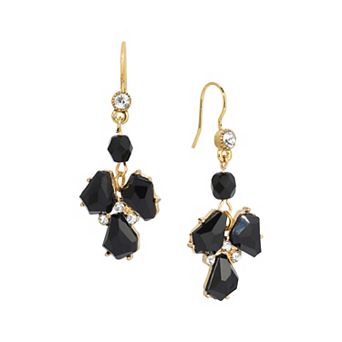 1928 Gold Tone Jet Black Crystal Accent Wire Earrings