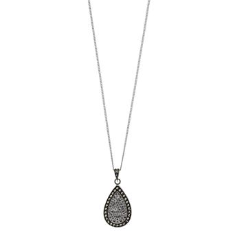 Tori Hill Sterling Silver Marcasite & Crystal Teardrop Pendant Necklace