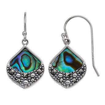 Tori Hill Sterling Silver Marcasite & Abalone Drop Earrings
