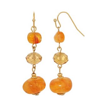 1928 Gold Tone Topaz Color Triple Bead Earrings