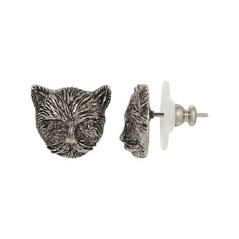 1928 Pewter Cat Stud Earrings