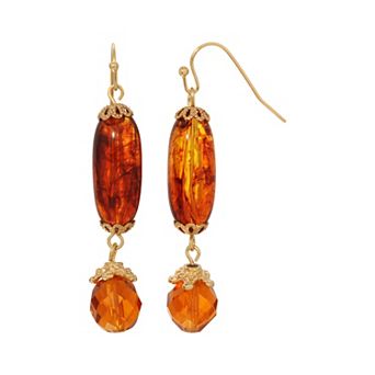 1928 14k Gold Tone Topaz Color Double Drop Earrings