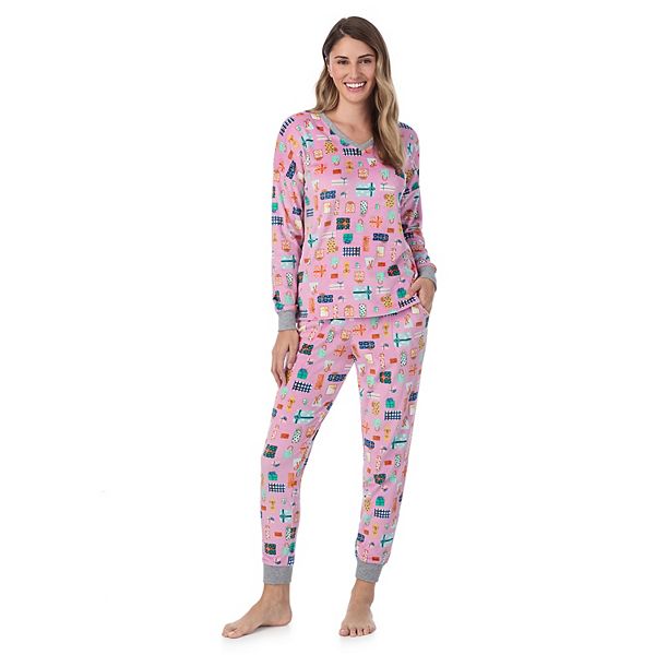 Women's Cuddl Duds® Velour Fleece V-Neck Pajama Top & Pajama Bottoms Set - Mavue Gifts (SMALL)