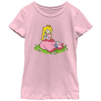 Girls Super Mario Bros Princess Peach Picking Flowers Graphic Tee