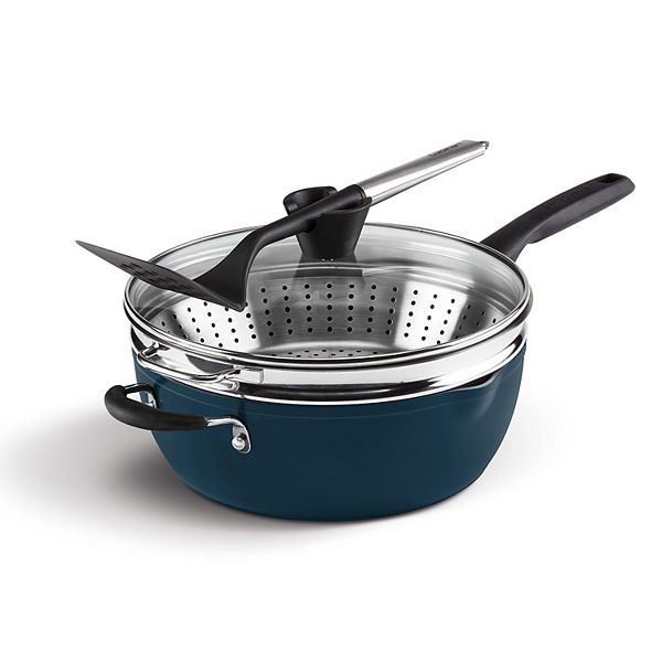 Cuisinart 4pc Preferred Pan Set Nouveau Navy: Nonstick Ceramic, Tempered Glass Lids, Silicone Handles, Dishwasher-Safe