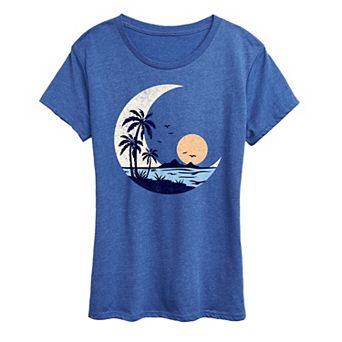 Women's Moon Beach Scene Graphic Tee
