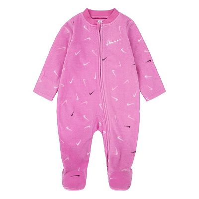 Newborn Baby Girls Nike Swoosh Pattern Logo Microfleece Footed