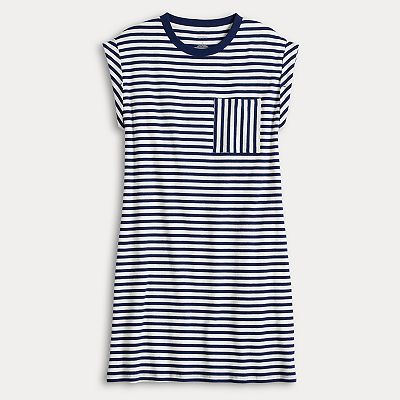 blue dress for baby girl Side Tie T-Shirt Dress, White/Black Stripe L main image 0